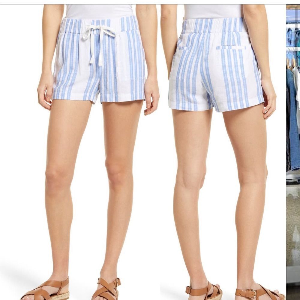 CASLON Stripe Linen Blend Shorts Size L